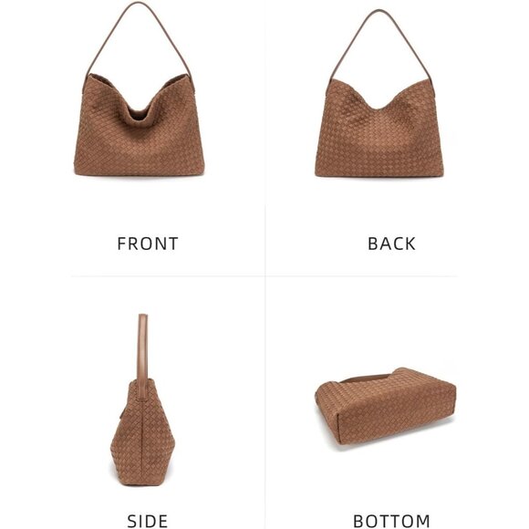 Practical Brown Woven Suede Handbag with Magnetic Closure & Clutch - 13.4x4x10.3 - Picture 4 of 6